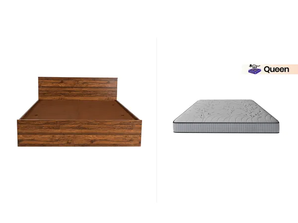 Rio Engineered Wood Queen Bed With Mattress Queen Latex Foam (78 x 60 x 6 inches)